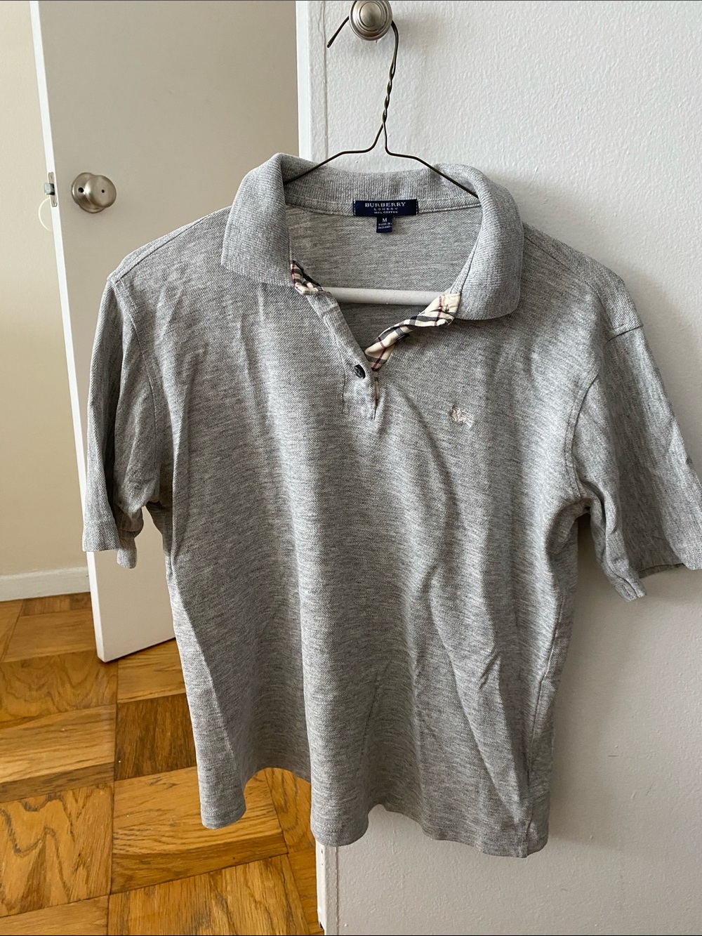 Burberry Grey Polo with Signature Check Trim Ladies